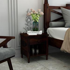 TurningSolid Wood  Bedside Table in Walnut Finish