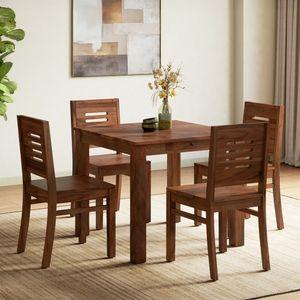 Arlo Teak Wood 4 Seater Storage Dining Table In Teak Finish