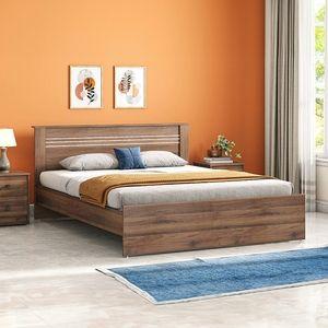 Davis Engineered Wood Queen Size Non Storage Bed In Classic Walnut Finish