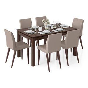 Diner Solid Wood 6 Seater Dining Table With Set Of 6 Persica Chairs Finish- Dark Walnut