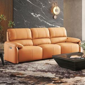 Leeroy Three Seater Leather Recliner Sofa in Marigold Colour