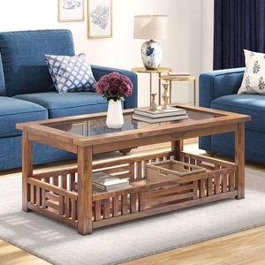 Renesme Rectangular Solid Wood Coffee Table In Teak Finish