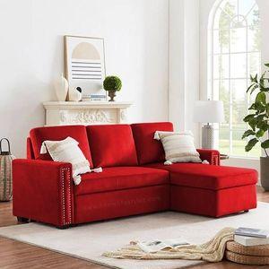 Solace Solid Wood Sofa cum Bed in Red