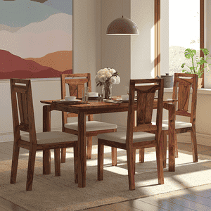 Catria - Martha 4 Seater Dining Table Set (Colour- Wheat Brown , Finish- Teak)