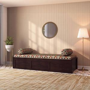 Harvey Diwan in Mahogany Finish with Terracotta and Grey Fabric Colour
