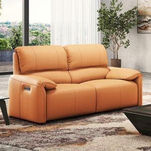 Leeroy Two Seater Leather Recliner Sofa in Marigold Colour