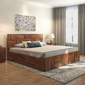 Astoria Solid Wood King Size Box Storage Bed In Teak Finish