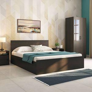 Wren Engineered Wood King Size Box Storage Bed In Dark Wenge Finish