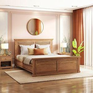 Tuscany Solid Wood King Size Non Storage Bed In Latin American Teak Finish