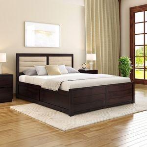 Ritz Solid Wood Queen Size Hydraulic Storage Bed In Mahogany Finish