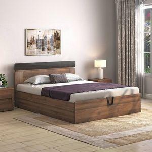 Aruba Engineered Wood King Size Hydraulic Storage Bed In Classic Walnut Finish