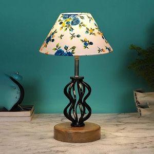 Gia Multicolor cotton Table lamp with Wood & Iron Base
