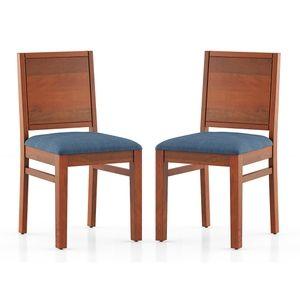 Atlas Dining Chairs Set Of 2 In Honey Finish With Baltic Blue Colour Fabric