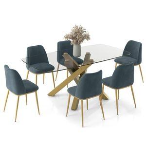 Zaida 6 Seater Glass Dining Table With Set Of 6 Olivia Dining Chairs