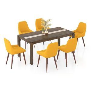 Atlas Crest Solid Wood 6 Seater Dining Table with 6 Rickman Lounge Chair