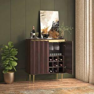 Keoni Solid Wood Free Standing Bar Cabinet in Claret Mahogany Finish
