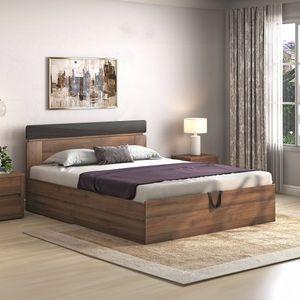 Aruba Engineered Wood Queen Size Hydraulic Storage Bed In Classic Walnut Finish