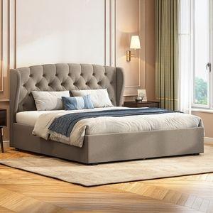 Holmebrook Upholstered Storage Bed In Hydraulic (Bed Size : King, Colour : Shitake Beige)