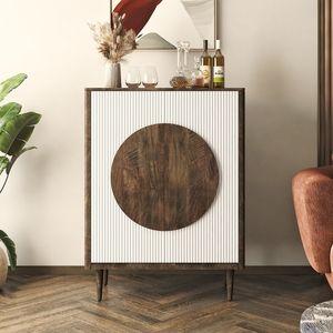 Satsuki Solid Wood Bar Cabinet in White and Walnut finish