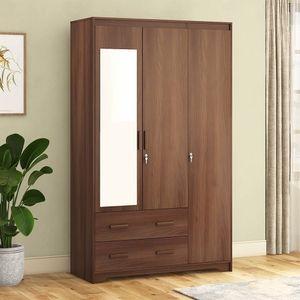 Hilton 3 Door 3 Drawer Wardrobe With Mirror and Lock in Chestnut Acacia Finish