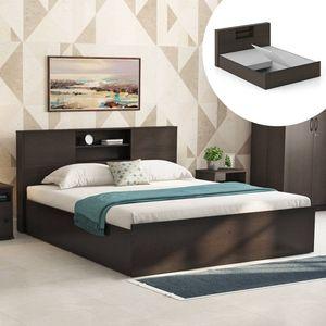 Amy Engineered Wood Queen Size Box Storage Bed In Dark Wenge Finish