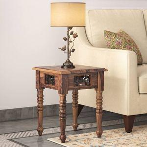 Bunai Solid Wood Side Table In Teak Finish