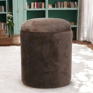 Wayne Solid Wood Ottoman Pouffee in Taupe Brown Velvet