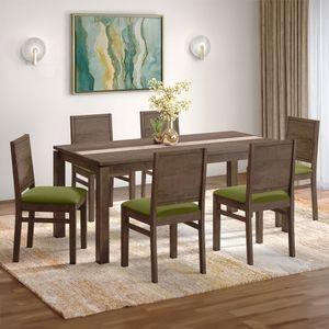 Atlas Crest Storage Solid Wood 6 Seater Dining Table In Danish Walnut Finish