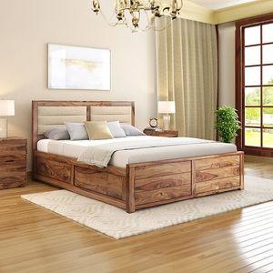 Ritz Solid Wood King Size Hydraulic Storage Bed In Teak Finish