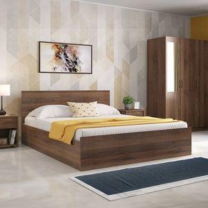 Zoey Engineered Wood Queen Size Box Storage Bed In Classic Walnut Finish
