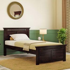 Fidora Solid Wood Single Size Non Storage Bed in Mahogany Finish