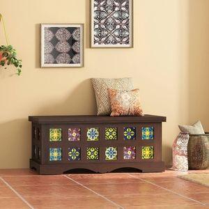 Azul Solid Wood Bench In Brushed Walnut Finish