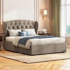 Holmebrook Upholstered Storage Bed In Hydraulic (Bed Size : Queen, Colour : Shitake Beige)
