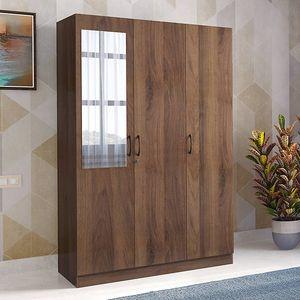 Zoey Engineered Wood 3 Door Wardrobe With Mirror in Classic Walnut Finish