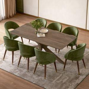 Anderson Solid Wood 8-Seater Dining Table with 8 Celia Accent Dining Chair
