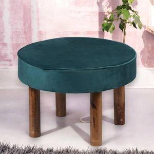 Sandford Solid Wood Ottoman in Turquoise Sea Velvet