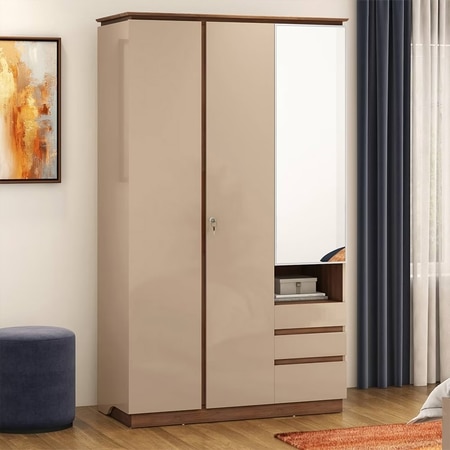 Sydney 3 Door Wardrobe in Beige High Gloss Finish