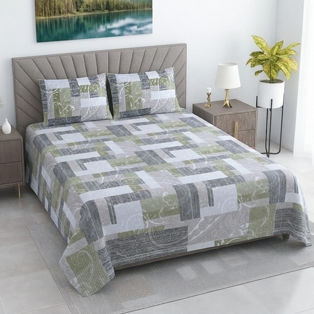 Zion Multicolor Abstract 400 TC Cotton Flat Super King Size Bedsheet with 2 Pillow Covers – Threads