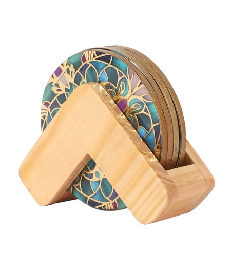 Boho Charm Mandala Print Coaster with Stand (Set of 4)