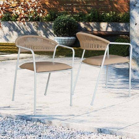 Costa Outdoor Accent Patio Weaving Chair Set of 2 in Ivory White