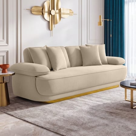 Jonet Velvet 3 Seater Sofa in Cream Color