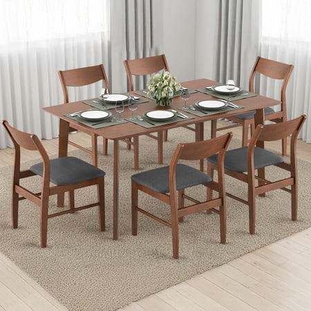 Augusta 6 Seater Dining Set (Colour- Grey, Finish- Dark Walnut)