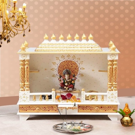D'Dass White Sheesham and Mdf Wooden Temple For Pooja In Home and Office