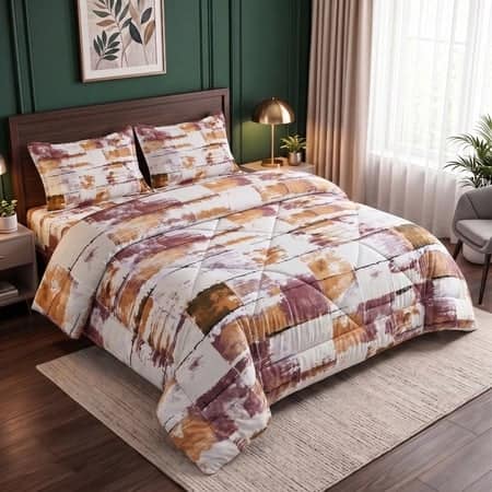 Multicolor Abstract 4 Pcs Comforter Set With Queen Size Bedsheet With 2 Pillow Covers