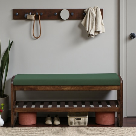 Hamar Solid Wood Shoe Rack with Seating in Walnut Brown finish