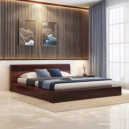 Duetto Solid Wood Queen Size Bed Without Storage (Two-Tone Finish)