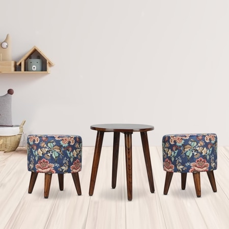 Joseph Solid Wood  Ottomon in  Blue Colour