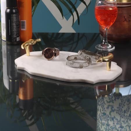 Rectangular Marble Tray with Gold Handle