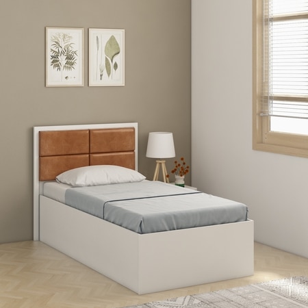 Astro Single Bed with Box Storage in Frosty White Finish
