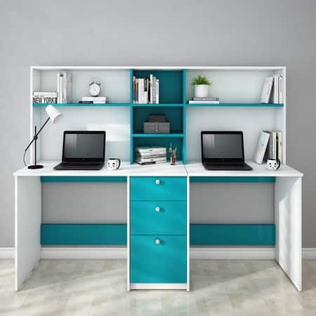 Natsu Twin Home Office Table Frosty White and Ocean Green